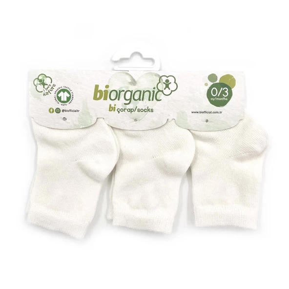 Bibaby Biorganic 3'Lü Düz Ekru Bebe Çorap 68432 Ekru