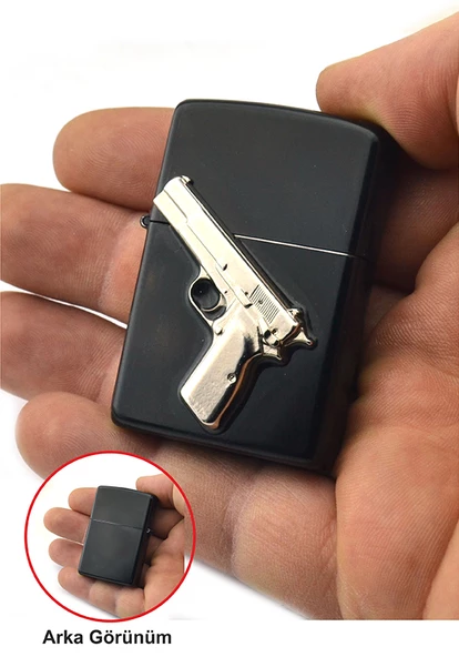 14 lü Tabanca Rölyefli Nikel Benzinli Çakmak - 2