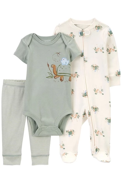 Carter's Erkek Bebek Tulum Body Pantolon Set 3'lü Paket 1R038110 Renkli