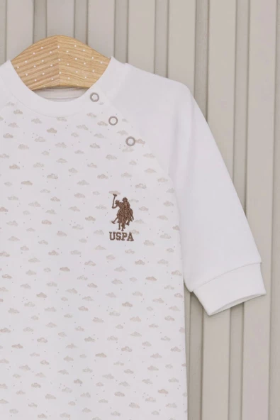 U.S.Polo Erkek Bebek Uzun Kol Patiksiz Tulum USB2025 Krem - 2