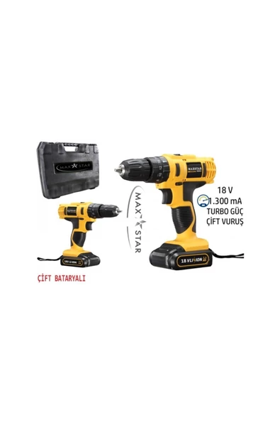Maxstar Tools Turbo 18v 1.300 Ma Turbo X2 Li-ion Çift Akülü Vidalama Şarjlı Matkap - 2
