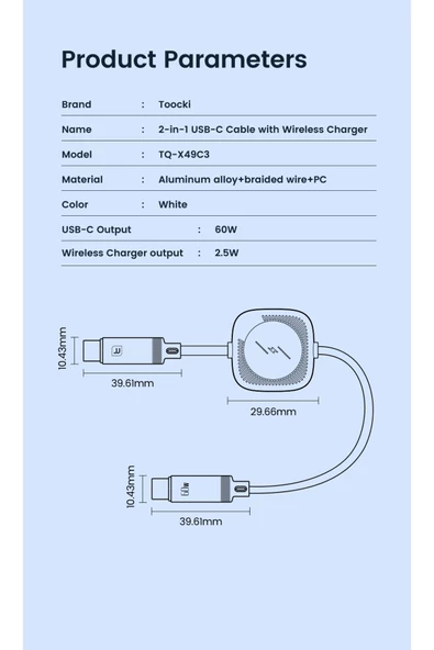 Toocki Pd 60W 2-1 Taşınabilir Manyetik Tip C Hızlı Şarj Kablosu Apple Watch 7 6 5 4 3 2se Uyumlu - 4