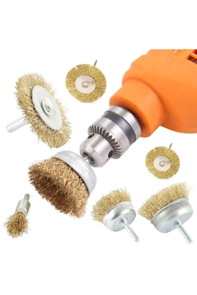 Biotech 6 Parça Pimli Matkap Tel Fırça Seti (38mm+50mm+75mm+100mm) Dairesel +25mm Kalem+75mm Çanak - 2