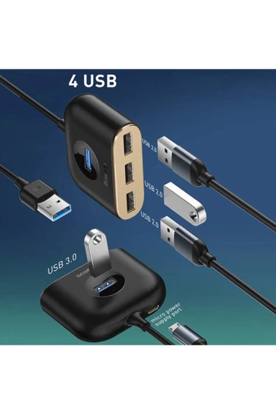 Baseus   Square Round 4in1 Usb Hub Adaptör (Usb3.0 To Usb3.0*1+usb2.0*3) 1m