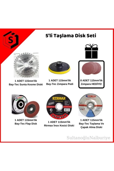 Baytec Bay-tec 5li Taşlama Disk Seti Elmas, Sunta, Ahşap, Metal, Zımpara