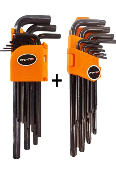 PROTEC Torx & Alyan Seti Profesyonel 2 Set Alyan & Torx Alyan Takım 18 Parça 2 Set