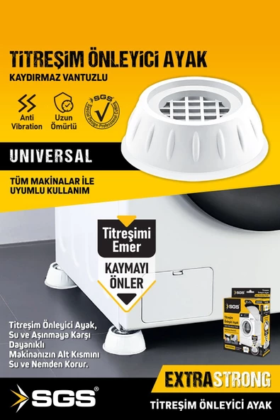 SGS Çamaşır Makinesi Titreşim Ve Ses Önleyici Kaydırmaz Ayak 4 Lü Set Beyaz Renk