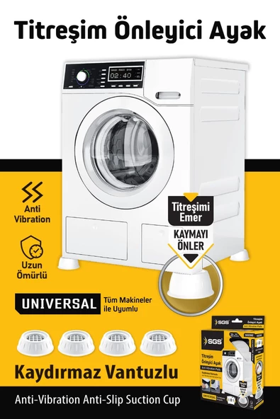SGS Çamaşır Makinesi Titreşim Ve Ses Önleyici Kaydırmaz Ayak 4 Lü Set Beyaz Renk - 4