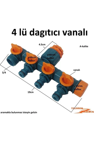 Sayım Bahçe Hortum 4lü Jak Dağıtıcı 1/2" - 3/4" - 1 - Resim 3