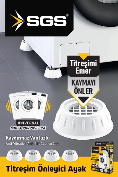 SGS Çamaşır Makinesi Titreşim Ve Ses Önleyici Kaydırmaz Ayak 4 Lü Set Beyaz Renk - 3