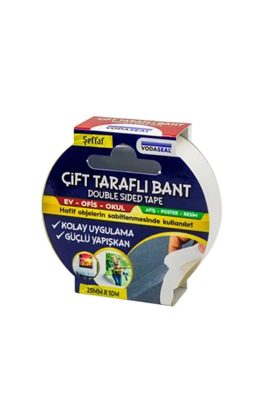 Vodaseal Şeffaf Çift Taraflı Bant 25mm×10m