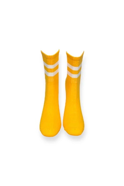 Me-vo  Tekli Çizgili Unisex Esnek Nem Alabilen Pamuklu Düz Soket Çorap - Resim 3