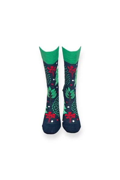 Me-vo  Tekli Lacivert Renkli Unisex Esnek Nem Alabilen Pamuklu Ağaç Desenli Soket Çorap - Resim 3
