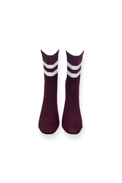 Me-vo  Tekli Çizgili Unisex Esnek Nem Alabilen Pamuklu Düz Soket Çorap - Resim 3