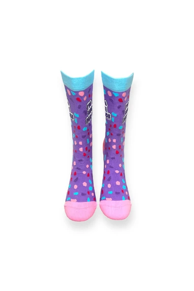 Me-vo  Tekli Mor Renkli Unisex Esnek Nem Alabilen Pamuklu Desenli Soket Çorap - Resim 3