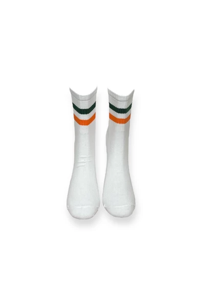 Me-vo  Tekli Çizgili Unisex Esnek Nem Alabilen Pamuklu Düz Soket Çorap - Resim 3