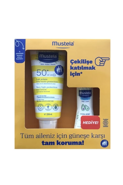 Mustela Spf50+ Çok Yüksek Koruma Faktörlü Güneş Losyonu 200ml + Hydrabebe Vücut Losyonu 100ml