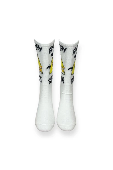 Me-vo  Tekli Beyaz Renkli Unisex Esnek Nem Alabilen Pamuklu Anime Desenli Soket Çorap - Resim 3