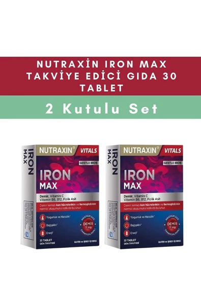 Nutraxin Iron Max Takviye Edici Gıda 30 Tablet 2 KUTULU SET