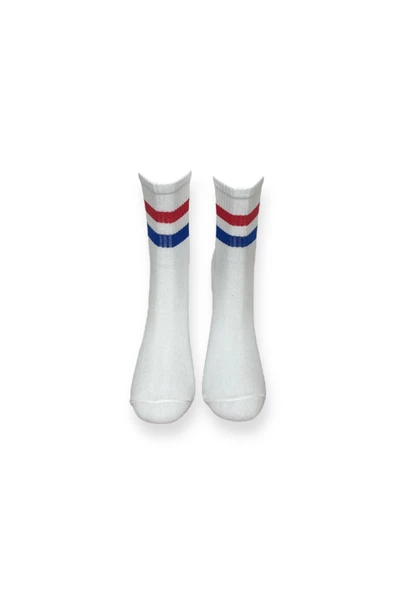 Me-vo  Tekli Çizgili Unisex Esnek Nem Alabilen Pamuklu Düz Soket Çorap - Resim 3