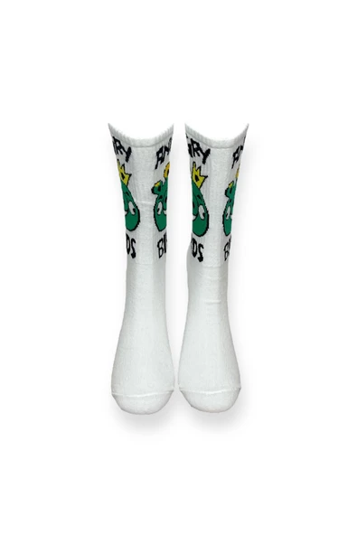 Me-vo  Tekli Beyaz Renkli Unisex Esnek Nem Alabilen Pamuklu Anime Desenli Soket Çorap - Resim 3