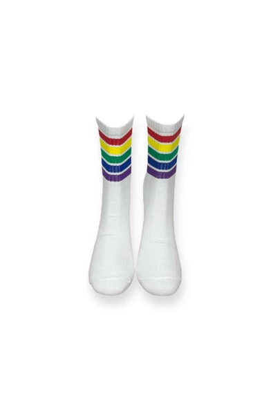 Me-vo  Tekli Çizgili Unisex Esnek Nem Alabilen Pamuklu Düz Soket Çorap - Resim 3