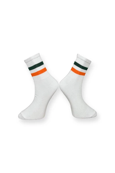 Me-vo  Tekli Çizgili Unisex Esnek Nem Alabilen Pamuklu Düz Soket Çorap - Resim 2