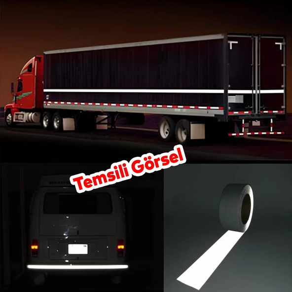 Düz Desensiz En 7.5 cm 1 Mt İkaz Bandı Reflektif Metalize Gri Renk Gece Parlayan Reflektörlü Bant - 5