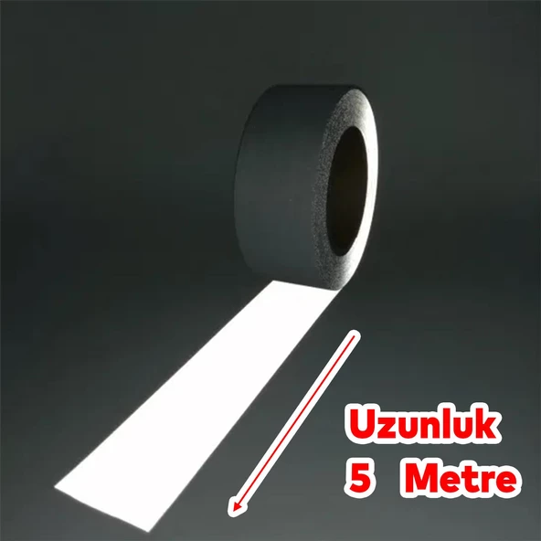 Düz Desensiz En 7.5 cm 5 Mt İkaz Bandı Reflektif Metalize Gri Renk Gece Parlayan Reflektörlü Bant - 3