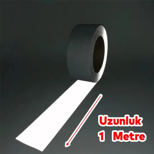 Düz Desensiz En 7.5 cm 1 Mt İkaz Bandı Reflektif Metalize Gri Renk Gece Parlayan Reflektörlü Bant - 3