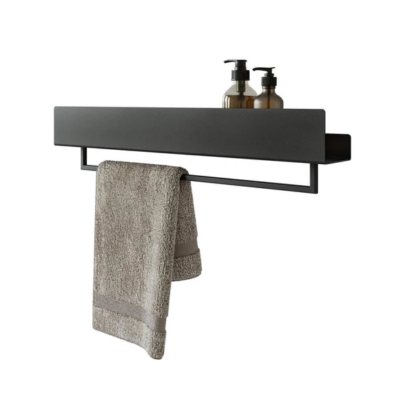 Metal Banyo Rafı Siyah Havluluk Şampuanlık ve Sabunluk Rafı - 4