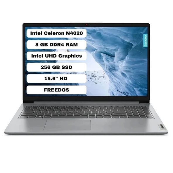 Lenovo Ideapad 1 Intel Celeron N4020 8gb 256GB SSD Freedos 15.6" Hd 82V700K7TX Taşınabilir Bilgisayar