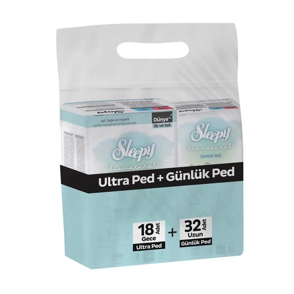 Sleepy Bio Natural Ultra Ped 18 + Günlük Ped 32 Adet