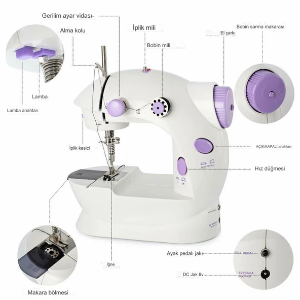 QASUL Işıklı Elektrikli Mini Dikiş Makinesi Ayak Pedallı Çok Fonksiyonlu Taşınabilir Dikiş Makinesi - 3