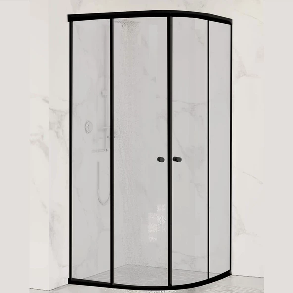 Sanica Magna Cam Duşakabin Oval Siyah Kumlama 4 mm 80 x 80 cm H:178 ürün görseli