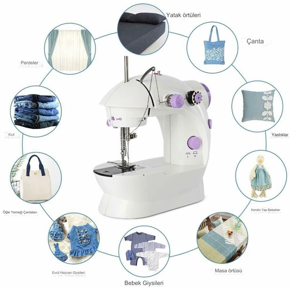 QASUL Işıklı Elektrikli Mini Dikiş Makinesi Ayak Pedallı Çok Fonksiyonlu Taşınabilir Dikiş Makinesi - 2