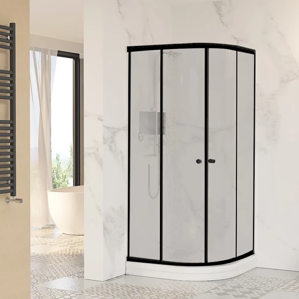 Sanica Magna Cam Duşakabin Oval Siyah Kumlama 4 mm 80 x 80 cm H:178 - Resim 2