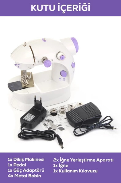 QASUL Işıklı Elektrikli Mini Dikiş Makinesi Ayak Pedallı Çok Fonksiyonlu Taşınabilir Dikiş Makinesi - 6