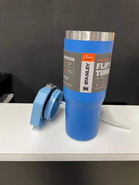 STANLEY IceFlow Flip Straw Pipetli Termos Bardak 0.89 lt Azure Mavi (Teşhir&Outlet) - 3