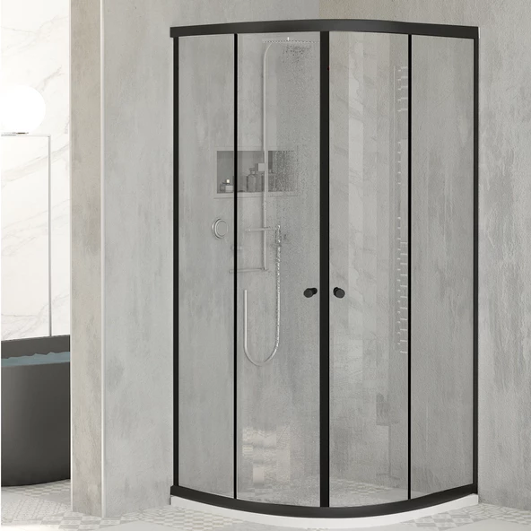 Sanica Magna Cam Duşakabin Oval Siyah Şeffaf 4 mm 90 x 90 cm H:178 - Resim 2