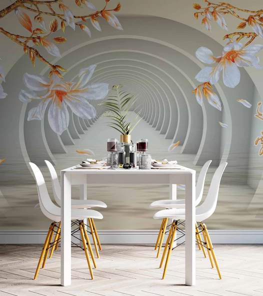 3 Boyutlu Çiçekli Tünel Temalı Duvar Kağıdı Baskı - Resim 5