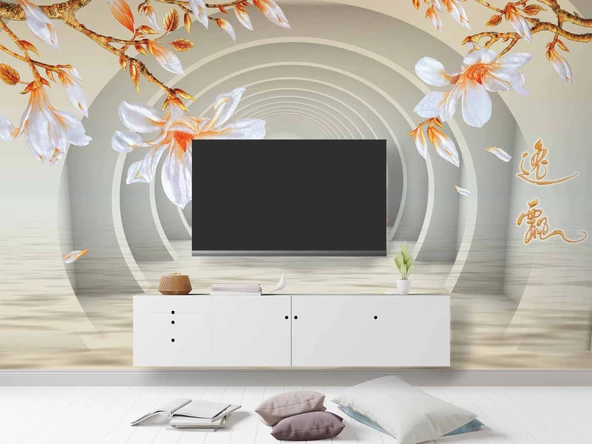 3 Boyutlu Çiçekli Tünel Temalı Duvar Kağıdı Baskı - Resim 3