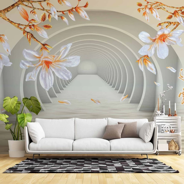 3 Boyutlu Çiçekli Tünel Temalı Duvar Kağıdı Baskı ürün görseli