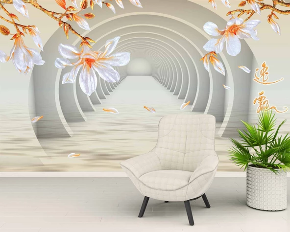 3 Boyutlu Çiçekli Tünel Temalı Duvar Kağıdı Baskı - Resim 6