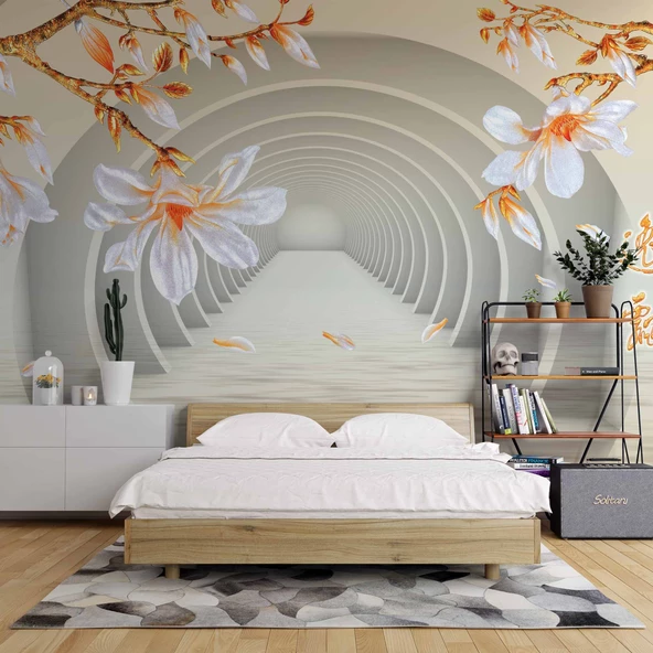 3 Boyutlu Çiçekli Tünel Temalı Duvar Kağıdı Baskı - Resim 2