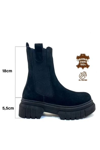 Siyah Kadın Hakiki Deri Lastikli Bot - 2