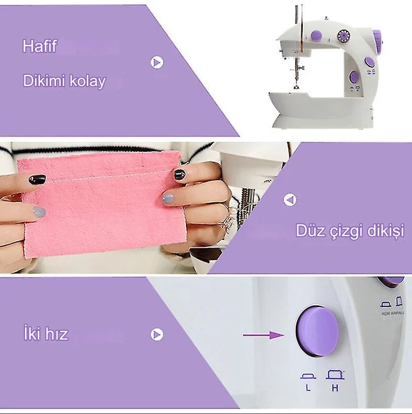 QASUL Taşınabilir Dikiş Makinesi Mini Portatif Hız Ayarlı Kademeli Pratik Seyahat Dikiş Makinesi - 4