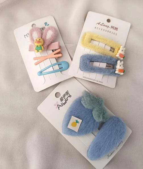 Toka Kız Çocuk Toka Seti Sevimli Ördek Tavşan Havuç Peluş toka - 2