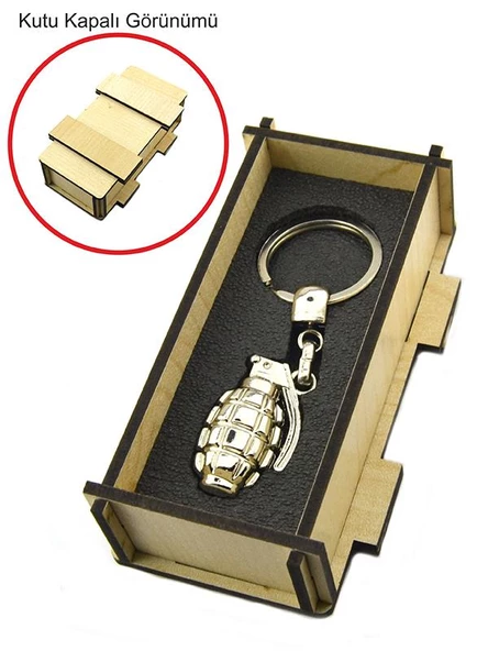 El Bombası - Grenade - Anahtarlık - Nikel Ahşap Kutulu - 5