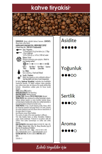Kenya Çekirdek Kahve (Single Origin) 250 gr - 3